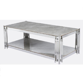 Bastia Sintered Stone Coffee Table With Chrome Frame In Grey