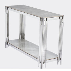 Bastia Sintered Stone Console Table With Chrome Frame In Grey
