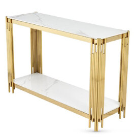 Bastia Sintered Stone Console Table With Gold Frame In White
