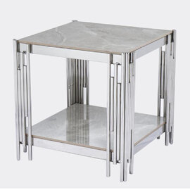 Bastia Sintered Stone End Table With Chrome Frame In Grey