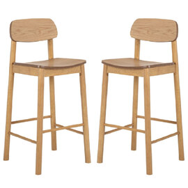 Bastrop Matt Oak Wooden Bar Stools In Pair