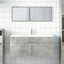 Bastrop Wooden Bathroom Cabinet With Mirror In Concrete Grey