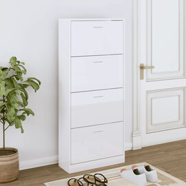 Oban High Gloss Shoe Storage Cabinet With 4 Flaps In White
