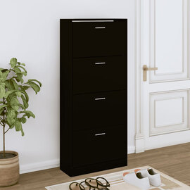 Oban Wooden Shoe Storage Cabinet With 4 Flaps In Black