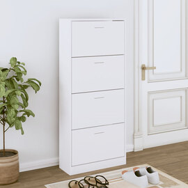 Oban Wooden Shoe Storage Cabinet With 4 Flaps In White