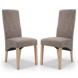 Basrah Oatmeal Fabric Dining Chairs With Oak Legs In Pair