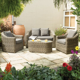 Baxton Rattan Garden Sofa Set With Coffee Table In Natural