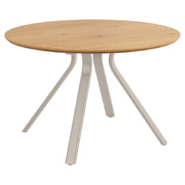 Bayamon Wooden Round Dining Table With Grey Steel Legs - Matt Oak