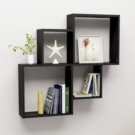 Bazyli Wooden Cube Wall Shelf In Black