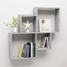 Bazyli Wooden Cube Wall Shelf In Concrete Effect