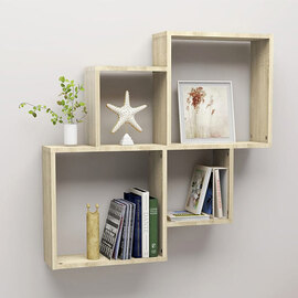 Bazyli Wooden Cube Wall Shelf In Sonoma Oak