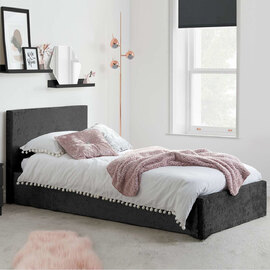Beano Fabric Ottoman Single Bed In Black Crushed Velvet