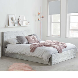 Beano Fabric Ottoman Small Double Bed In Steel Crushed Velvet