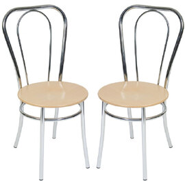 Beaufort Oak Wooden Bistro Chair With Chrome Frame In Pair