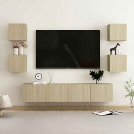 Beaverton 160cm Wooden 6 Piece Entertainment Unit In Sonoma Oak