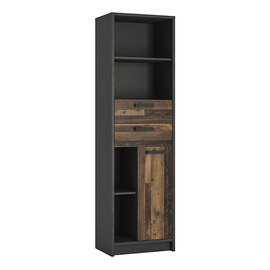 Beeston Wooden Bookcase With 1 Door 2 Drawers In Walnut