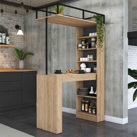 Belara Wooden Bar Kitchen Table with Shelves in Walnut and Black
