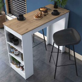 Belara Wooden Bar Table with 3 Shelves in White and Walnut