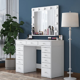 Belara Wooden Dressing Table With Mirror 13 Drawers In White