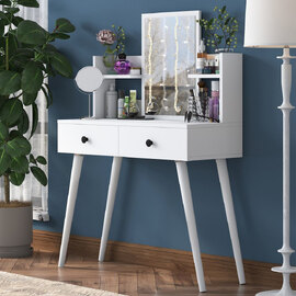 Belara Wooden Dressing Table With Mirror And 2 Drawers In White