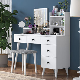 Belara Wooden Dressing Table Set With 5 Drawers In White