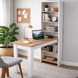 Belara Wooden Laptop Desk With 5 Shelves In White