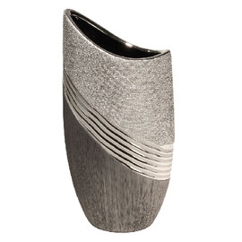 Belcourt Large Ceramic Deco Vase - Grey And Silver