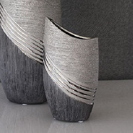 Belcourt Small Ceramic Deco Vase - Grey And Silver