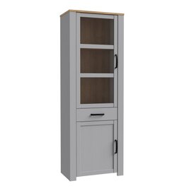 Belgin Wooden Display Cabinet 2 Doors 1 Drawer In Grey And Oak