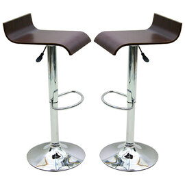Belita Walnut Wooden Gas-Lift Bar Stools In Pair