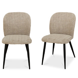 Belize Neutral Chenille Fabric Dining Chairs with Black Legs in Pair
