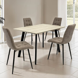 Belize Travertine Marble Effect Small Wooden Dining Table with 4 Neyo Mocha Chairs