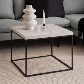 Bellmore Wooden Square Coffee Table In White Marble Effect