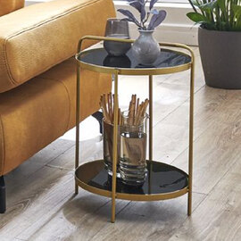 Bellvue Black Glass End Table With Gold Steel Frame