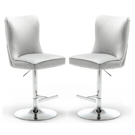 Bellvue Light Grey Velvet Bar Stools With Chrome Base In Pair