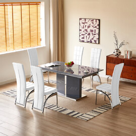 Belmonte Grey Extending Dining Table Large 6 Ravenna White Chairs