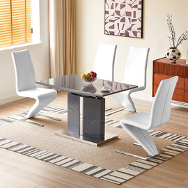 Belmonte Grey Extending Dining Table Small 4 Demi Z White Chairs