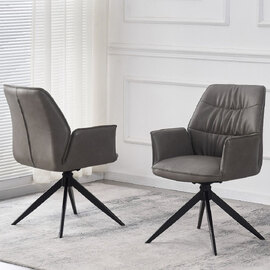 Beloit Grey PU Leather Dining Chairs With Black Legs In Pair