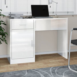 Beloit High Gloss Laptop Desk With 1 Door 1 Drawer In White