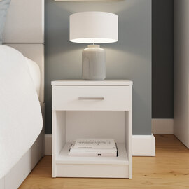 Belvian Wooden Bedside Cabinet with 1 Drawer in White