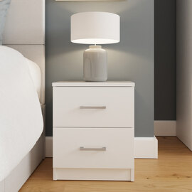 Belvian Wooden Bedside Cabinet with 2 Drawers in White