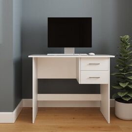 Belvian Wooden Laptop Desk with 2 Drawers in White