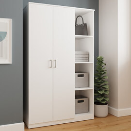 Belvian Wooden Wardrobe with 2 Doors 4 Shelves in White