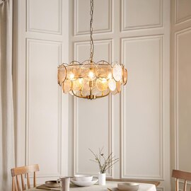 Bemidji 5 Light Textured Glass Pendant Light In Brushed Aged Brass