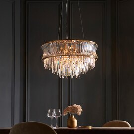 Bemidji 9 Light Crystal Clear Pendant Ceiling Light In Brushed Brass