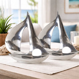 Bemidji Large Aluminium Set Of 2 Decorative Boat - Silver