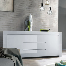 Benetti High Gloss Sideboard With 2 Doors 3 Drawers In White