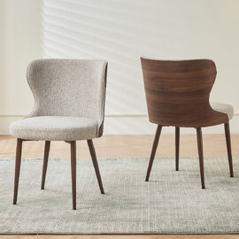 Benvan Walnut and Light Taupe Fabric Dining Chairs in Pair