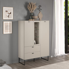 Benvia Wooden Highboard with 2 Doors 2 Drawers in Cashmere and Evoke Oak
