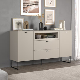 Benvia Wooden Sideboard with 2 Doors 2 Drawers in Cashmere and Evoke Oak
